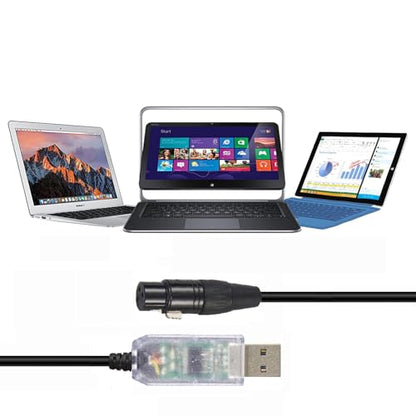 USB to DMX Cable RS485 Adapter Converter 3PIN XLR Female DMX512 Interface Freestyler Software PC Control Dimmer Cable with FT232RL Chip Support Win10 Mac OS (3 Meters) - color: Black, style: Female Connector-3M