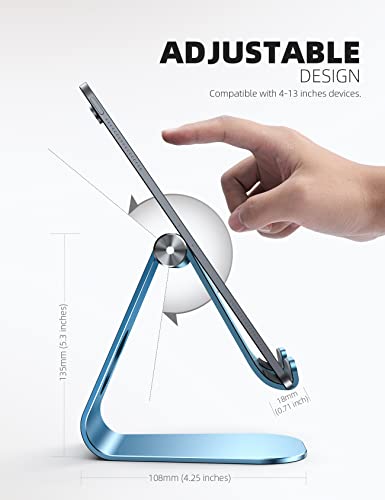 Lamicall iPad Stand Adjustable Tablet Holder, Sturdy Aluminum, Multi-Angle | Dock Stand for 4-13" iPad Pro Air Mini Kindle Tab Switch, All Aluminum Metal, Multi-Angle, Sturdy, Office Desk Accessories - color: Blue