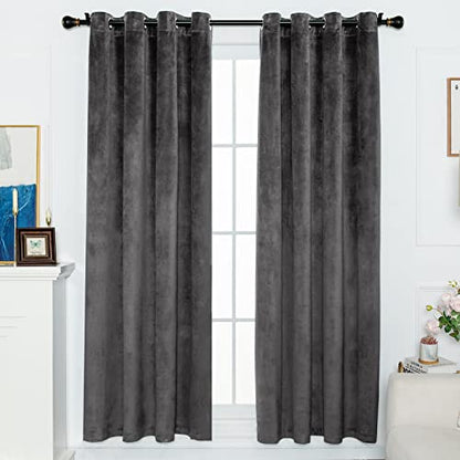 Velvet Curtains Thermal Insulated Super Soft Grommet Luxury Drapery Window Curtain Room Darkening Panels for Bedroom Living Room Office 52Wx84L Inch 2 Panels Gray - color: Grey, size: 84"W x 52"L (Pack of 2)