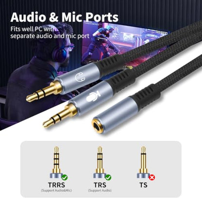 10FT 3.5mm Headphone Splitter, 1/8 inches Female to Dual Male Audio Splitter Cable, Stereo Jack Earphones Headset to PC Laptop Adapter, 2-in-1 Y Separator Aux Dongle Converters, for computer - size: 10FT, style: 1/8" TRS Stereo Female to Dual Male