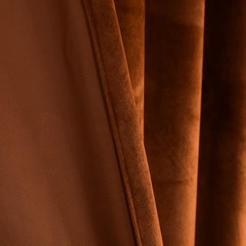 Velvet Tie Top Room Curtain Set- Honey Brown Velvet Drapes Bow Tie Design for Living Room/Bedroom W52 x L96-inch, 2 Panels - color: Honey Brown, size: 52"W x 96"L (Pack of 2)