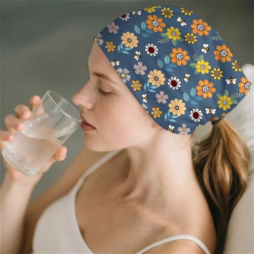 Art Owl Women's Slouchy Beanie Hat Cute Turban Hats Cancer Headwear Caps Baggy Skull Sleep Scarf - color: Cartoon Bee Flower