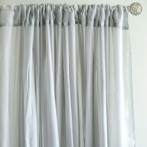 TABLECLOTHSFACTORY 10FT Fire Retardant Silver Sheer Voil Curtain Panel Backdrop - Premium Collection - color: Silver, size: 120"W x 120"L (Pack of 1)