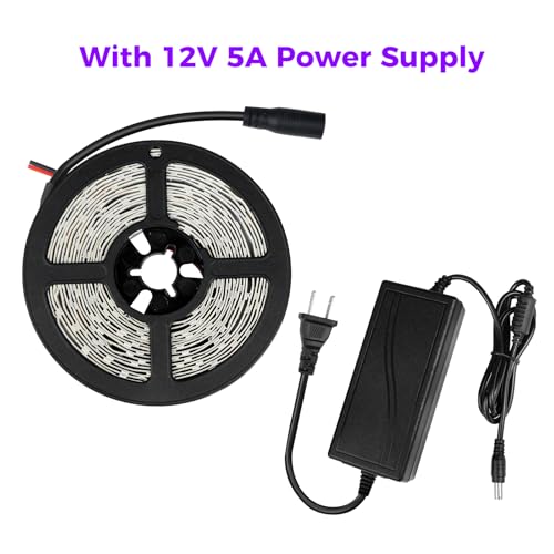 Super Bright 60 Watts UV Black Light LED Strip, 16.4FT/5M 3528 300LEDs 395nm-405nm Waterproof IP65 Blacklight Night Fishing implicitly Party with 12V 5A Power Supply - color: Waterproof, size: 60Watts