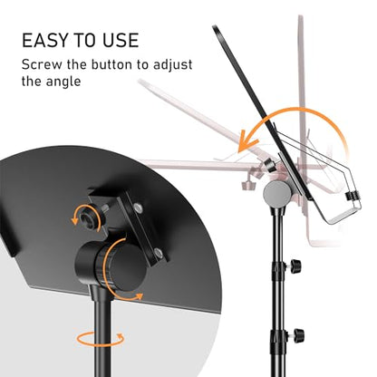 5 in 1 Dual-use Sheet Music Stand & Desktop Book Stand, Height Adjustable from 23.6-59 in, Folding Music Stand with Portable Carrying Bag, Sheet Music Folder & Rechargeable Music Stand Light - size: Music Stand + Book Light + Sheet Music Clip