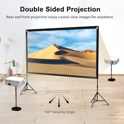 Projector Screen with Stand, Portable and Foldable Indoor Outdoor Projection Screen 16:9 4K HD Rear Front Wrinkle-Free Movie Screen with Carry Bag for Home Theater Backyard Cinema (120inch-19mm) - size: 120 inch-19mm