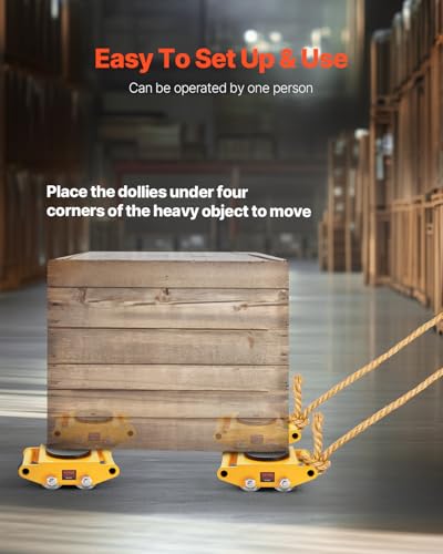 VEVOR 4-Piece Machinery Skate Dolly, 26,455 Lbs, 12T Industrial Machinery Mover, Heavy Duty Carbon Steel, 360° Rotation, Non-Slip Cap, Yellow - size: 4 Packs-Steel Wheels