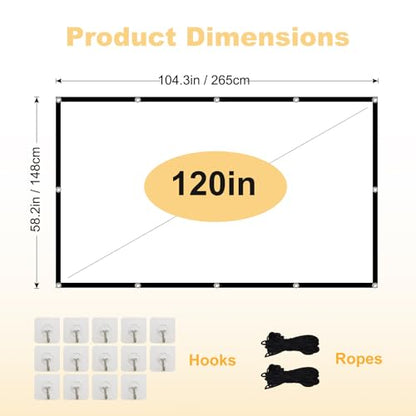 Foldable 120-inch Projector Screen,XINLEMY 4k 16:9 Anti-Crease Portable Washable Projector Backing Black Absorbs Light Movies Screens for Home Theater Backyard Indoor and Outdoor Camping