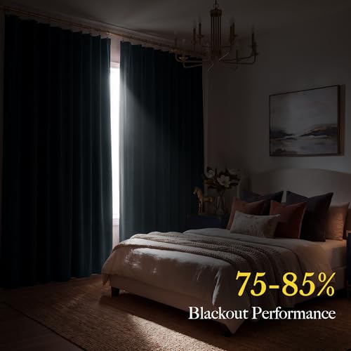 RYB HOME Dusty Blue Velvet Blackout Curtains 84 inches Long for Bedroom | Thermal Insulated, Room Darkening, Light UV Privacy Block, With Hook Belt, Back Tab, Living Dining Room, W52 x L84, 2 Panels - color: Dusty Blue, size: 52"W x 84"L (Pack of 2)