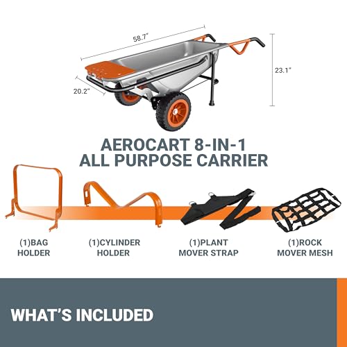 WORX Wheelbarrow Heavy Duty Dolly, 8-in-1 Aerocart Garden Cart, WG050 | lift 200 lbs like lifting 17 lbs; 8-in-1 versatility; smart 2-wheel design; heavy-duty durable construction - style: 8-in-1 Aerocart Wheelbarrow