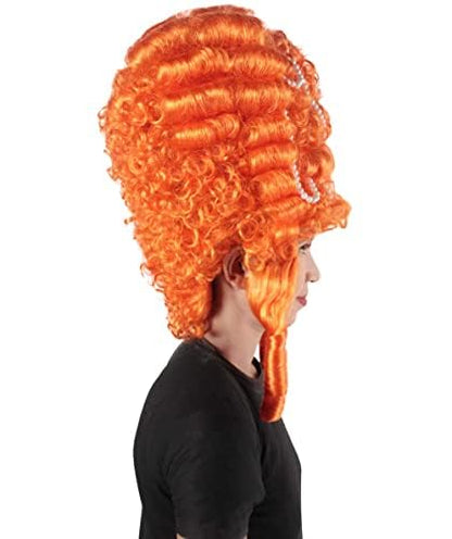 HPO Adult Women's Baroque French Revolution Queen Marry Wig Collection, Pumpkin Color, Premium Breathable Capless Cap - color: Pumpkin