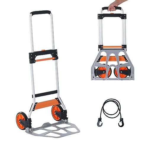 VEVOR Folding Hand Truck and Dolly, 275 Lbs Capacity, Aluminum Foldable Cart, Heavy-Duty Luggage Trolley Cart with Telescoping Handle and PP+TPR Wheels for Home, Office, Shopping, Travel - size: 275 lbs