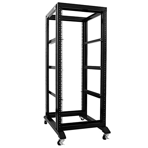 Server Rack Open Frame Rack 4 Post 19 inch Adjustable Server/Audio Rack Cold Rolled Steel(27U,24Depth) - size: 27U-24’’Depth