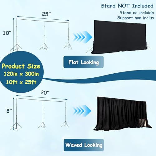 Extra Wide Two Layers One Piece Trade Show Booth Backdrop, Black, 25x10ft | Chiffon Tulle & Polyester, Extra Wide Blackout Curtains, Theatrical Backdrops - color: Black, size: 120"W x 300"L (Pack of 1)