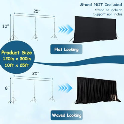 Extra Wide Two Layers One Piece Trade Show Booth Backdrop, Black, 25x10ft | Chiffon Tulle & Polyester, Extra Wide Blackout Curtains, Theatrical Backdrops - color: Black, size: 120"W x 300"L (Pack of 1)