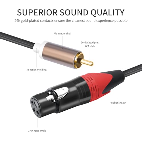RCA to XLR HiFi Audio Cable 16 Feet, 2 RCA Male to 2 XLR Female, Black with Red/Black Tail, 4N OFC Wire and Gold-Plated Conductors for Amplifier, Mixer, Microphone - size: 16FT, style: 2 RCA Male to 2 XLR Female