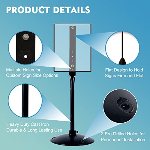 Cast Iron Sign Stand, 48 In Tall Pedestal Post, 17 In Base, Parking, Black | Freestanding pedestal includes stand, base, bolts and nuts for parking, handicap, street and business signs - size: 17"