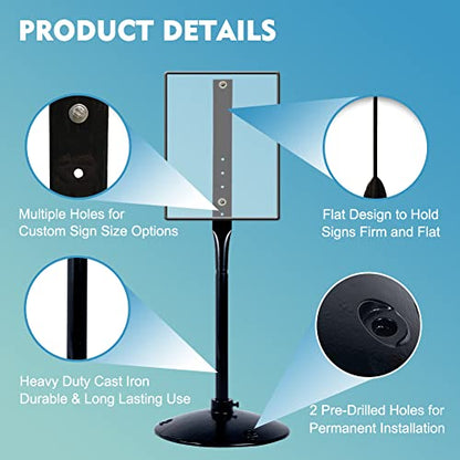 Cast Iron Sign Stand, 48 In Tall Pedestal Post, 17 In Base, Parking, Black | Freestanding pedestal includes stand, base, bolts and nuts for parking, handicap, street and business signs - size: 17"