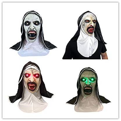 Scary Nun Mask, Latex Nightmare Masks with Scraf Halloween Scream Women Nun's Costume Conjuring Full Head Headwear Party Props
