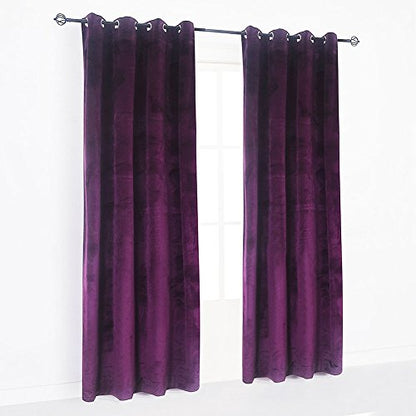 Cherry Home Set of 2 Heavy Velvet Flannel Blackout Window Curtains Drapes with Top Grommet Draperies Eyelet 52 Inches Wide by 120 Inches Long, Purple for Bedroom Living Room - color: Purple, size: 52"W x 120"L (Pack of 1)