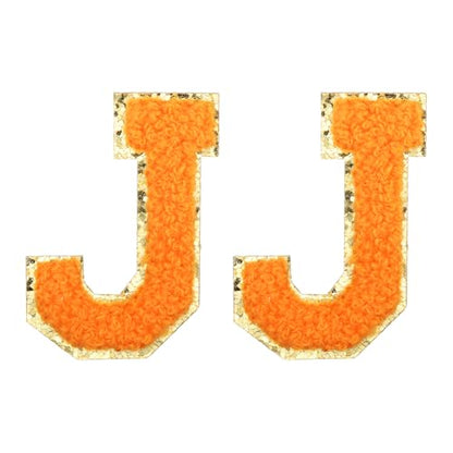 MECCANIXITY Chenille Letter Patches 2.2" Self Adhesive Alphabet J Stick on Embroidered Patch Sew on Letter Stickers Applique for Repairing Clothing Jeans Shoes Hats DIY(Orange, Pack of 2) - style: Letter-J