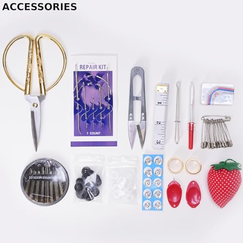 Wooden Sewing Kit Box, Wooden Sewing Box with Sew Kit Accessories | Sewing Repair Kit Sewing Basket, Basic Sewing Kit for Adults, Beginner Universal Home Sewing Repair Tool Kit Sewing Set - color: Retro Dandelion