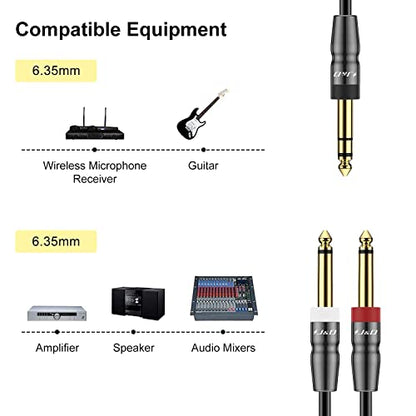J&D 1/4 Inch TRS to Dual TS Cable, Gold Plated 6.35mm Stereo Male to 2 Mono Male Y Splitter Breakout Adapter for Audio Interface, Mixer, Studio Equipment, 10 Feet - size: 10 Feet