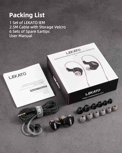 LEKATO H5 Headphones In Ear Monitors Hybrid Hifi IEM Earphones for Musicians Singers Detachable 2Pin Cable 1BA+1DD Wired Gaming Earbuds Professional Deep Bass Sound Isolating (Without Mic, Clear Dark)