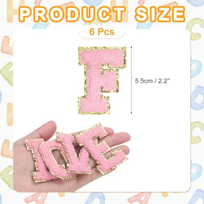 MECCANIXITY Chenille Letter Patches 2.2" Self Adhesive Alphabet F Stick on Embroidered Patch Sew on Letter Stickers Applique for Repairing Clothing Jeans Shoes Hats DIY(Pink, Pack of 6) - style: Letter-F