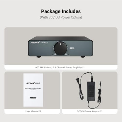 AIYIMA A07 MAX TPA3255 HiFi Power Amplifier 600W,Mono/Stereo Amp & Aux Out | Swappable Op-Amp | 300W*2 Class D HiFi Amp for 2.0/2.1 Channel Home Audio Bookshelf Speaker,T1 PRO Preamp,D07 Desktop DAC