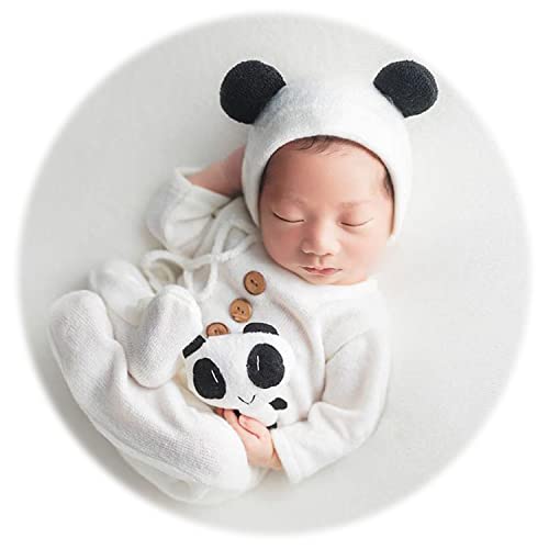 Zeroest Newborn Photography Bear Outfit Baby Photoshoot Props | New Born Boy Girl Hat Clothes Set, Infant Photo Prop Outfits - color: Black and White