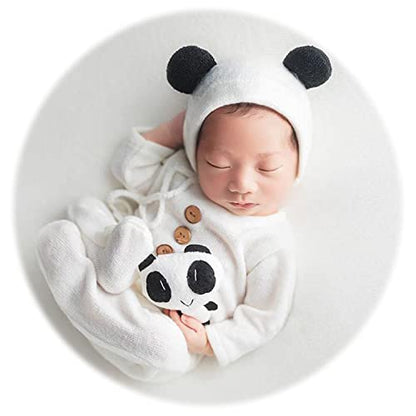 Zeroest Newborn Photography Bear Outfit Baby Photoshoot Props | New Born Boy Girl Hat Clothes Set, Infant Photo Prop Outfits - color: Black and White