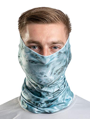Aqua Design Fishing Hunting Masks Neck Gaiter: Men and Youth UPF 50+ Sun Mask Protection: Camo Face Cover Balaclava Bandana - color: Aqua Sky, size: X-Small