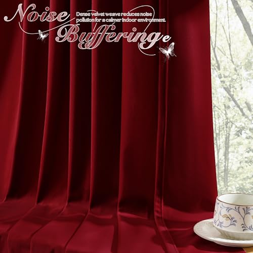 Manyshofu Burgundy Velvet Curtains, 2 Panels Blackout 52x84 | Luxurious Velvet Feel, Thermal Insulated Noise Reducing, Dual Back Tab And Rod Pocket Hanging, Machine Wash Fade-Resistant - color: Burgundy, size: 52"W x 84"L (Pack of 2)