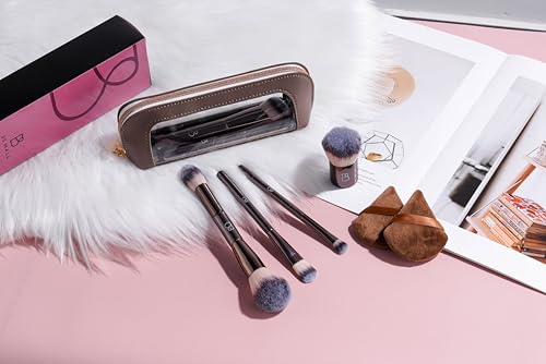 Travel Makeup Brush Set BS-MALL Ultra-Soft Synthetic Bristles Eyeshadow Brush, Foundation Brush for Liquid Makeup, Double-ended Travel Bag & Triangle Puff - Travel-friendly Multi-purpose Kit 10 Pcs