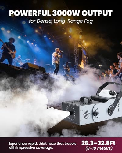 3000W Professional Fog Machine 180° Adjustable Nozzle, Haze＆Smoke Machine Vertical with Remote & Wired Control, 12 RGB LED Lights & 3L Tank for Parties, DJ, Stage, Clubs, Events