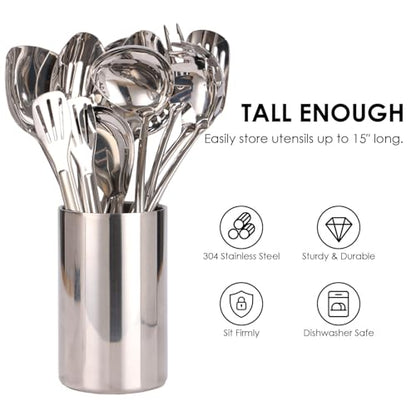 Double Wall Utensil Holder, 304 Stainless Steel Sleek Holder for Countertop | Kitchen Utensil Holder - Spatula Spoon Storage Organizer, Large Utensil Caddy Counter, Shining Utensil Crock, Mirror Polish
