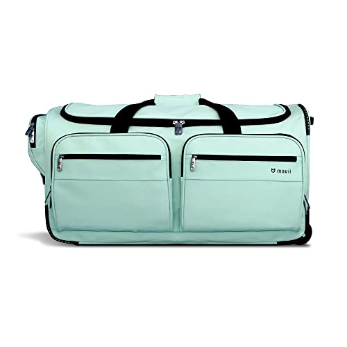 Mavii Dance Bag with Garment Rack, 28 Inch Rolling Duffel, Ideal for Competitions & Travel, Water-resistant/Wipe-clean Fabric, Lightweight Aluminum Rack, Wheeled Upright Luggage, Mint - color: Mint 28"