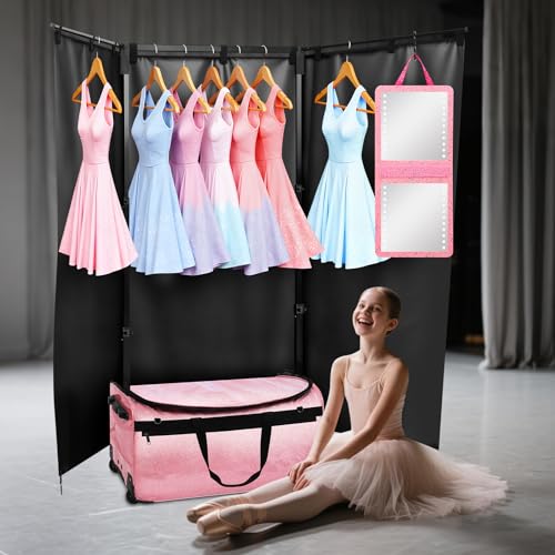Dance Bag with Garment Rack and Curtain, 28" Rolling Dance Competition Duffle Bag with Garment Rack | Mobile Changing Station Dance Suitcase for Dancer Athlete Livestreamer Cheerleader Cosplayer - color: 28in Glitter Pink