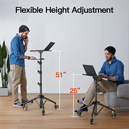Amada Projector Stand with Wheels, Height Adjustable Rolling Stand with Mouse Tray, Bag Included - Ideal for Laptop, Projector, DJ, Sheet Music - AMPS05 - size: 25-51 inches