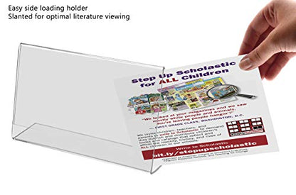 Marketing Holders 2 Pack Acrylic Sign Holder for 5" x 3" Printed Materials Clear Slant Back Plexiglass Countertop Side Load Graphic Image Display for Retail Stores Hotels Offices and Restaurants - size: 5"W x 3"H
