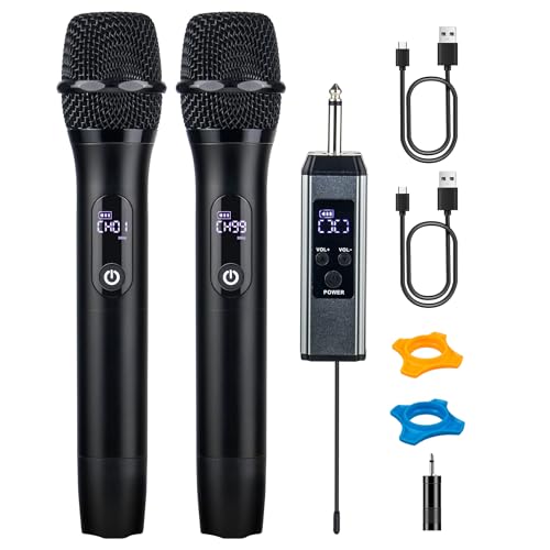 Wireless Microphones for Singing Karaoke, 500ft/150m Long Range Metal Dual Cordless Mic System with 99 Channels, 40H Battery, Professional Microfonos Inalambricos for DJ Party Church