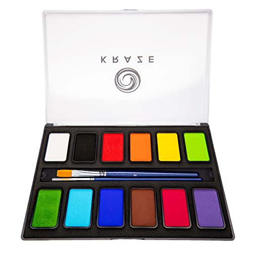 Kraze FX Basic Party Professional Face Paint Palette (12 x 10 gm) - Water Activated, Hypoallergenic, Safe, Non Toxic Body Paint Makeup Cosplay SFX Halloween Face Painting Kit - size: 12 Basic Party