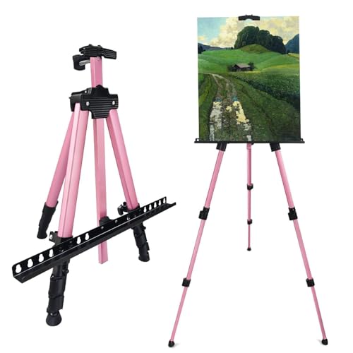 RRFTOK Pink 17-66 Inch Adjustable Art Easel Stand for Painting and Sign | Portable aluminum tripod easel for painting, sign, canvas holder, floor and display use - style: 66Pink 1-pack