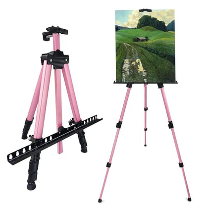 RRFTOK Pink 17-66 Inch Adjustable Art Easel Stand for Painting and Sign | Portable aluminum tripod easel for painting, sign, canvas holder, floor and display use - style: 66Pink 1-pack