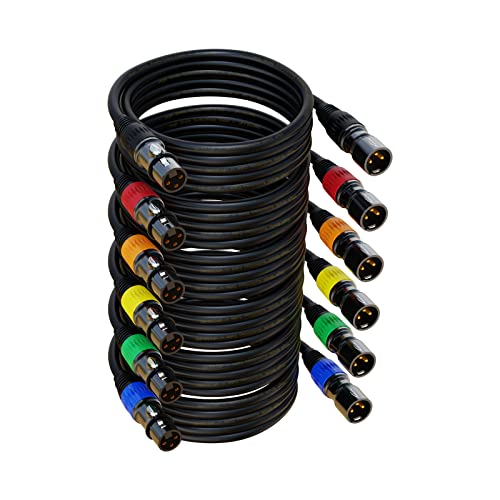 XLR Cables, XLR Microphone Cable 10 ft 6 Pack, Gold-Plated 3-pin XLR Speaker Cable Male to Female Balanced Mic Cable - size: 10ft, style: 6 Pack