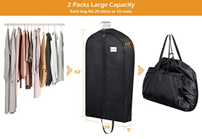 MISSLO Garment Bags for Travel Heavy Duty Moving Bags Large Capacity Hanging Clothes Bag for 20 Shirts Waterproof Fabric Suit Covers for Closet Storage 2 Packs, 43"