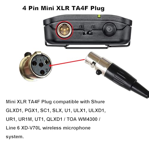 Replacement Headset Microphone Compatible with Shure Wireless Bodypacks–Condenser Headworn Mic with TA4F Mini 4-Pin Connector for Shure Bodypacks Transmitters for Singers, Speakers,Performers - size: Mini 4 Pin XLR (TA4F) - Headset