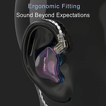 RevoNext in Ear Monitor Headphones HiFi Stereo Wired Earbuds with Microphone 2 Pin Detachable Cable IEM Earphones for Musicians Drummers Singers, Purple - color: Purple