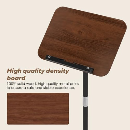 2 in 1 Adjustable Music Stand for Sheet Music, Dual Use Desktop and Floor, Book Stand with Tray & Elastic Page Clips for Music Sheet, Recipe, Tablet, Laptop Height Adjustable 23.5-52 in (Walnut)